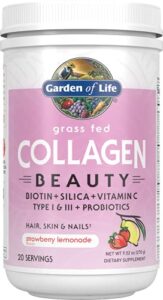 garden of life grass fed collagen beauty – strawberry lemonade, 20 servings – collagen powder for women men hair skin nails, collagen peptides powder, collagen protein hydrolyzed collagen supplements