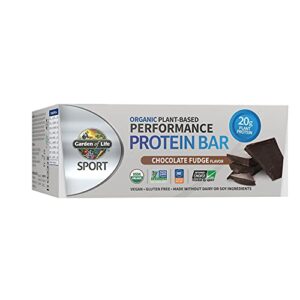 protein bars by garden of life sport, organic vegan protein bar for women and men – chocolate fudge, 20g pure protein per bar with bcaas and 9g fiber, high protein for pre and post workout, 12 count