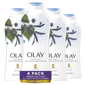 Olay Fresh Outlast Purifying Birch & Lavender Body Wash 22 Fl Oz (Pack of 4)