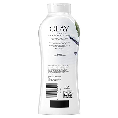 Olay Fresh Outlast Purifying Birch & Lavender Body Wash 22 Fl Oz (Pack of 4)