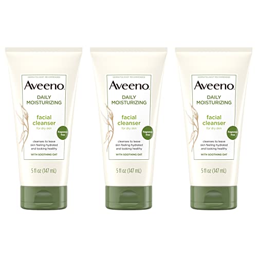 Aveeno Daily Moisturizing Facial Cleanser with Soothing Non-GMO Oat, Hydrating Face Washfor Soft & Supple Skin, Free of Parabens, Sulfates, Fragrance, Dyes & Soaps, 5 fl. oz, Pack of 3