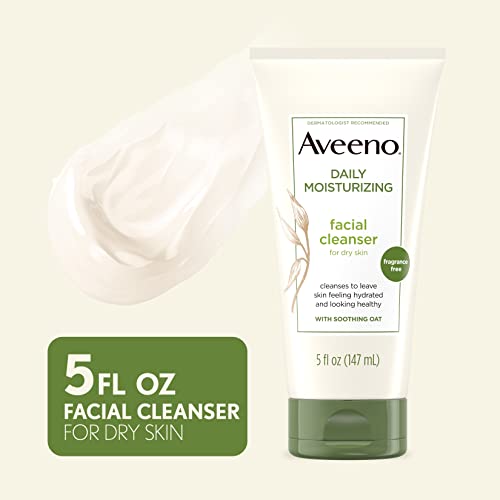 Aveeno Daily Moisturizing Facial Cleanser with Soothing Non-GMO Oat, Hydrating Face Washfor Soft & Supple Skin, Free of Parabens, Sulfates, Fragrance, Dyes & Soaps, 5 fl. oz, Pack of 3