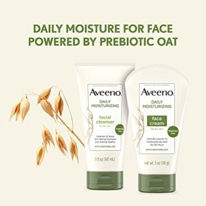 Aveeno Daily Moisturizing Facial Cleanser with Soothing Non-GMO Oat, Hydrating Face Washfor Soft & Supple Skin, Free of Parabens, Sulfates, Fragrance, Dyes & Soaps, 5 fl. oz, Pack of 3