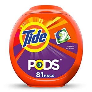tide pods laundry detergent soap pods, spring meadow, 81 count