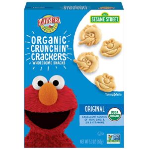 Earth's Best Organic Kids Snacks, Sesame Street Toddler Snacks, Organic Crunchin' Crackers, Wholesome Snacks for Toddlers 2 Years and Older, Original, 5.3 oz Box