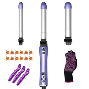 beach wave rotating hair curling iron-3 interchangeable heating iron barrels automatic hair styling curler to create beach wave curls, lcd display fast heat-up 430°f ceramic coating