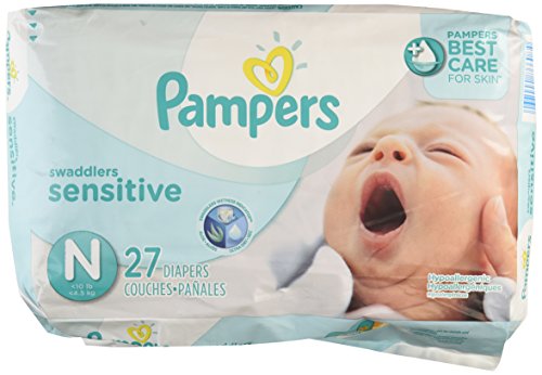 Pampers Swaddlers Sensitive Size 0 Newborn Diaper, 27 count per pack - 4 per case.