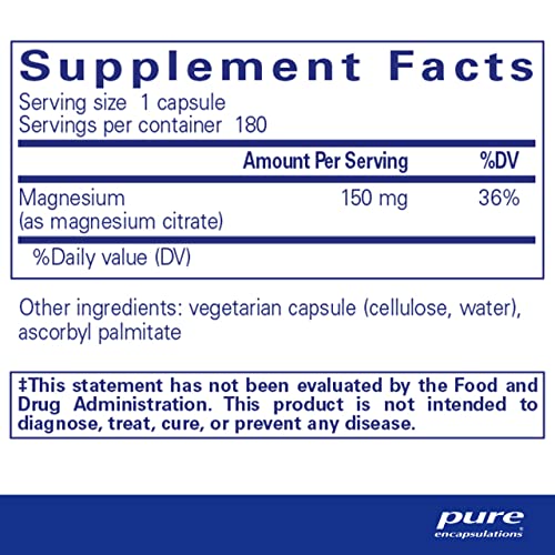 Pure Encapsulations Magnesium (Citrate) | Supplement for Sleep, Heart Health, Muscles, and Metabolism* | 180 Capsules