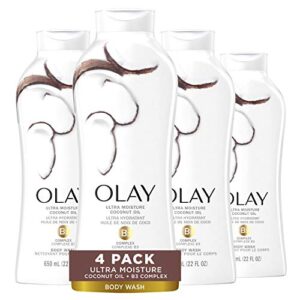 olay ultra moisture coconut oasis body wash, for smooth and healthy looking skin, 22 fl oz (pack of 4)