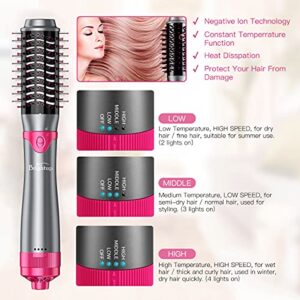 Brightup Hair Dryer Brush & Volumizer with Negative Ionic Technology, Detachable & Interchangeable Brush Head, Hot Air Brush for Curling, Straightening & Styling, Heat Protective Glove Included
