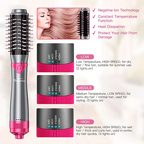 Brightup Hair Dryer Brush & Volumizer with Negative Ionic Technology, Detachable & Interchangeable Brush Head, Hot Air Brush for Curling, Straightening & Styling, Heat Protective Glove Included