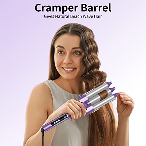 Beach Wave Hair Curling Iron Wand, Lyealion 6 in 1 Curling Iron Set with 2 * 3 Barrel Hair Crimper, Curling Brush and 3 Interchangeable Ceramic Curling Wand for Women