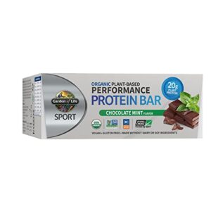 Protein Bars by Garden of Life SPORT, Organic Vegan Protein Bar for Women and Men - Chocolate Mint, 20g Pure Protein per Bar with BCAAs and 8g Fiber, High Protein for Pre and Post Workout, 12 Count