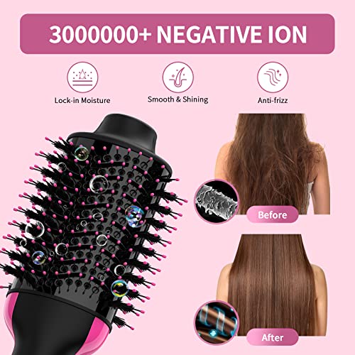 Hair Dryer Brush Blow Dryer Brush in One Upgraded 4 in 1 Hair Dryer and Styler Volumizer with Negative Ion Anti-frizz Ceramic Titanium Barrel Hot Air Brush Hair Straightener Brush 75MM Oval Shape