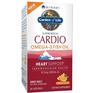 garden of life fish oil omega 3 – cardio omega-3 fish oil supplement for heart health, 915mg omega 3 fatty acids epa & dha – orange flavor, two month supply, minami ultimate supplements, 60 softgels