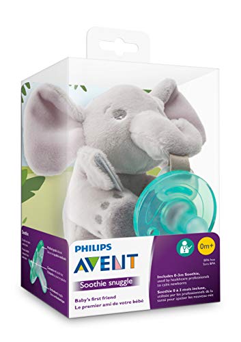 Philips AVENT Soothie Snuggle Pacifier Holder with Detachable Pacifier, 0m+, Elephant, SCF347/03