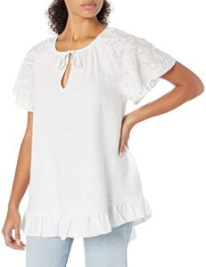 guess women’s short sleeve amika tunic top, pure white, medium