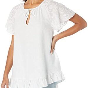 GUESS Women's Short Sleeve Amika Tunic Top, Pure White, Medium