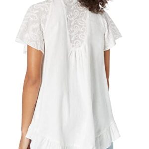 GUESS Women's Short Sleeve Amika Tunic Top, Pure White, Medium
