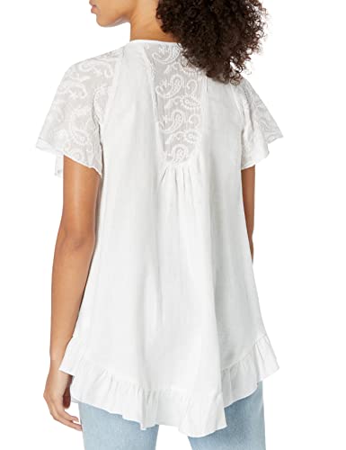 GUESS Women's Short Sleeve Amika Tunic Top, Pure White, Medium