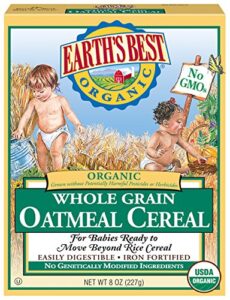 earth’s best organic baby food, organic whole grain oatmeal baby cereal, non-gmo, easily digestible and iron fortified baby food, 8 oz box