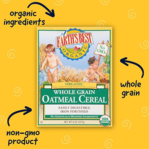 Earth's Best Organic Baby Food, Organic Whole Grain Oatmeal Baby Cereal, Non-GMO, Easily Digestible and Iron Fortified Baby Food, 8 oz Box