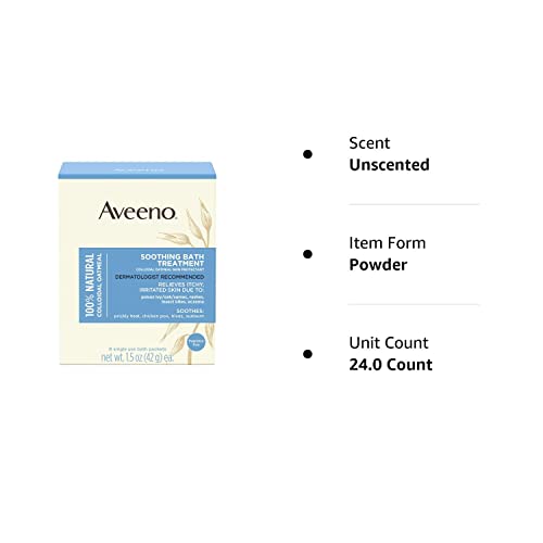 Aveeno Soothing Bath Treatment with 100% Natural Colloidal Oatmeal for Treatment & Relief of Dry, Itchy, Irritated Skin Due to Poison Ivy, Eczema, Sunburn, Rash, Insect Bites & Hives, 8 ct.