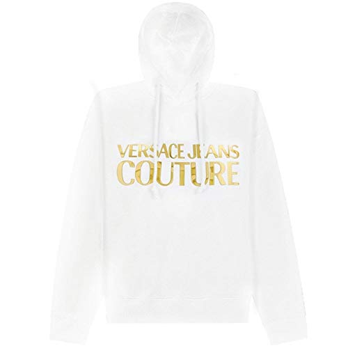 Versace Jeans Couture White 100% Cotton Gold Foil Logo Long Sleeve Hoodie Sweatshirt- L for Mens