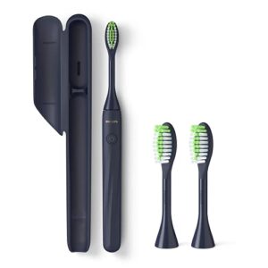 philips sonicare one toothbrush, electric battery powered toothbrush with sleek travel case and 2pk toothbrush heads – midnight blue, hy100-01