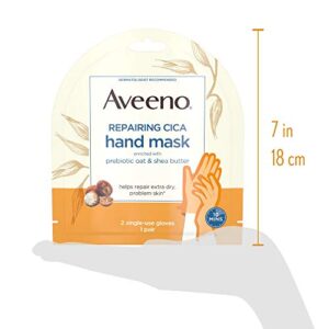 Aveeno Repairing CICA Hand Mask with Prebiotic Oat and Shea Butter for Extra Dry Skin, Paraben and Fragrance Free, 1 Pair of Single Use Gloves