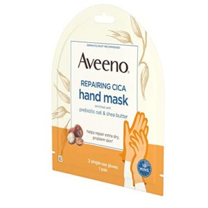 Aveeno Repairing CICA Hand Mask with Prebiotic Oat and Shea Butter for Extra Dry Skin, Paraben and Fragrance Free, 1 Pair of Single Use Gloves