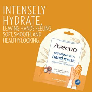 Aveeno Repairing CICA Hand Mask with Prebiotic Oat and Shea Butter for Extra Dry Skin, Paraben and Fragrance Free, 1 Pair of Single Use Gloves