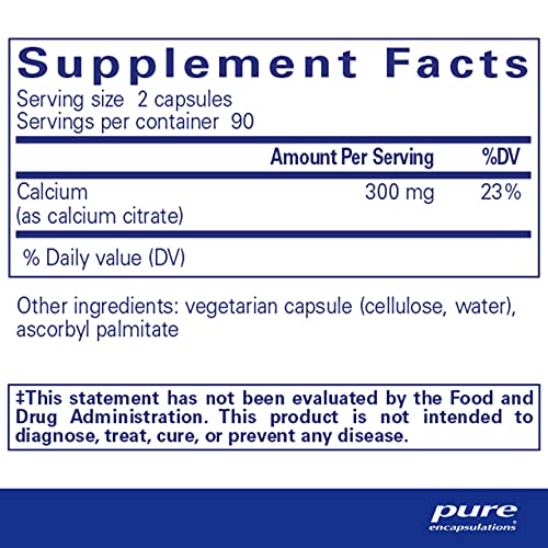 Pure Encapsulations Calcium (Citrate) | Supplement for Bones and Teeth, Colon Health, and Cardiovascular Support* | 180 Capsules