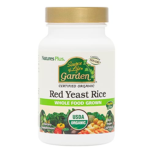 NaturesPlus Source of Life Garden Certified Organic Red Yeast Rice - 600 mg, 60 Vegan Capsules - Nutritional Support for Overall Well-Being - Vegetarian, Gluten-Free - 60 Servings