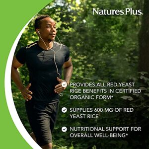 NaturesPlus Source of Life Garden Certified Organic Red Yeast Rice - 600 mg, 60 Vegan Capsules - Nutritional Support for Overall Well-Being - Vegetarian, Gluten-Free - 60 Servings