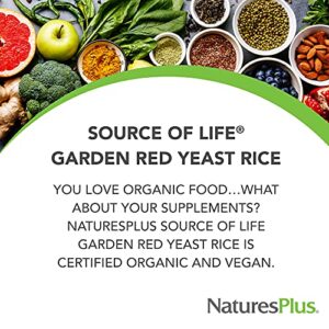 NaturesPlus Source of Life Garden Certified Organic Red Yeast Rice - 600 mg, 60 Vegan Capsules - Nutritional Support for Overall Well-Being - Vegetarian, Gluten-Free - 60 Servings