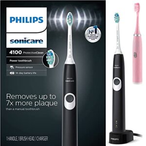 philips sonicare protectiveclean 4100 rechargeable electric toothbrush, black – plaque control with pressure sensor, up to 2 weeks operating time, broage random color electric toothbrush