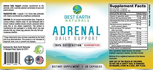 Best Earth Naturals Adrenal Support Supplement Cortisol MGR with Rhodiola Rosea, B Vitamins, Ginger Root, Ashwagandha, Licorice and More for Adrenal 30 Count