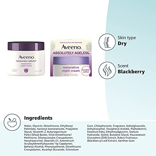 Aveeno Absolutely Ageless Restorative Night Cream Face & Neck Moisturizer with Antioxidant-Rich Blackberry Complex, Vitamin C & E, Hypoallergenic, Non-Greasy & Non-Comedogenic, 1.7 fl. oz