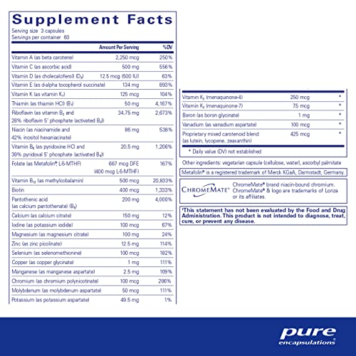 Pure Encapsulations Nutrient 950 with Vitamin K | Multivitamin Supplement to Support Bone and Arterial Health* | 180 Capsules