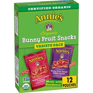 annie’s homegrown organic bunny fruit snacks, variety pack, 12 pouches, 9.6 oz box
