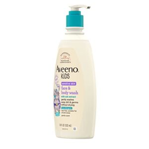 Aveeno Kids Sensitive Skin Face & Body Wash With Oat Extract, Gently Washes Away Dirt & Germs Without Drying, Tear-Free & Suitable for All Skin Tones, Hypoallergenic, 18 fl. Oz