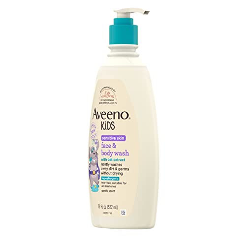 Aveeno Kids Sensitive Skin Face & Body Wash With Oat Extract, Gently Washes Away Dirt & Germs Without Drying, Tear-Free & Suitable for All Skin Tones, Hypoallergenic, 18 fl. Oz