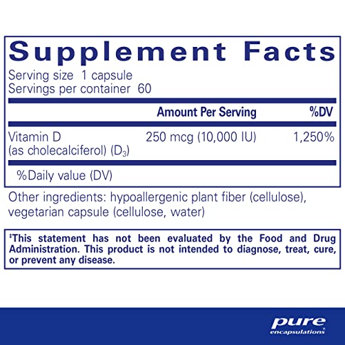 Pure Encapsulations Vitamin D3 250 mcg (10,000 IU) | Supplement to Support Bone, Joint, Breast, Heart, Colon and Immune Health* | 60 Capsules