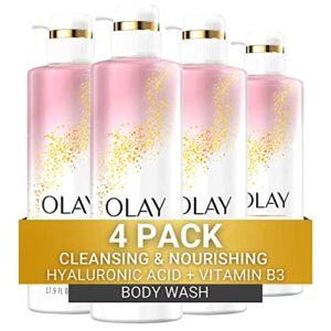 olay body wash women cleansing & nourishing with hyaluronic acid & vitamin b3, 20 fl oz (pack of 4)