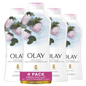olay fresh outlast cooling white strawberry & mint body wash, 22 oz, (4 count)