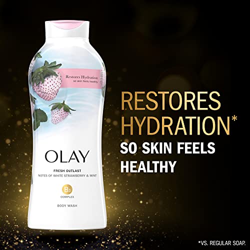 Olay Fresh Outlast Cooling White Strawberry & Mint Body Wash, 22 oz, (4 Count)