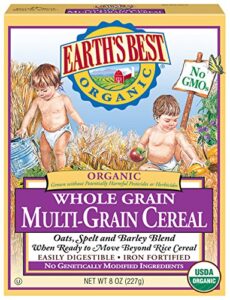 earth’s best organic baby food, organic whole grain multi-grain baby cereal, non-gmo, easily digestible and iron fortified baby food, 8 oz box