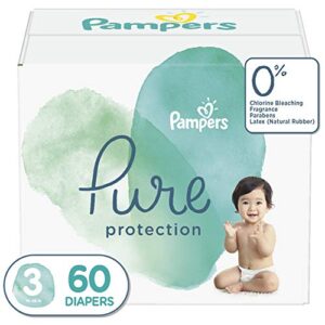 Diapers Size 3, 60 Count - Pampers Pure Protection Disposable Baby Diapers, Hypoallergenic and Unscented Protection, Super Pack (Old Version)