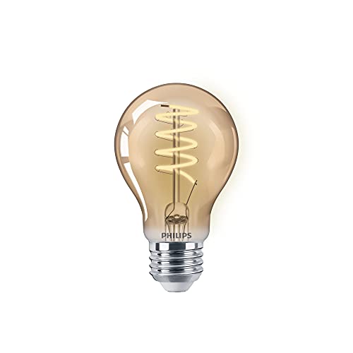 PHILIPS LED Vintage Flicker-Free Amber Spiral A19, Dimmable, Eyecomfort Technology, 400 Lumen, Amber Light(2000K), 6.5W=60W, Title 20 Certified, E26 Base, 1-Pack (565796)